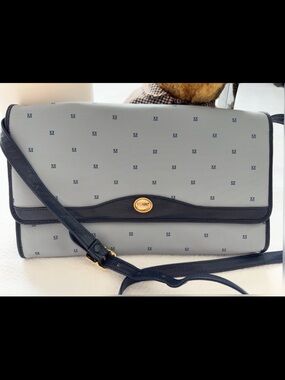 Vintage Monet Blue Monogram Flap Crossbody Bag - Excellent Condition